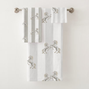 Silver Black WhiteStripe Horse Bathroom Towel Sets