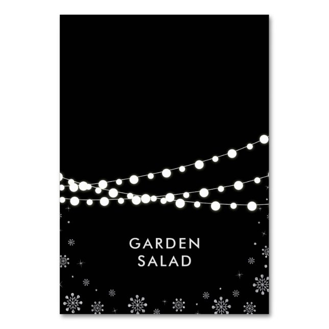 Silver & Black Winter Party Buffet Food Labels Table Number (Front)