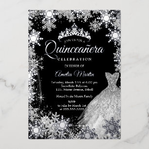 Silver Black Winter Snowflake Quinceanera