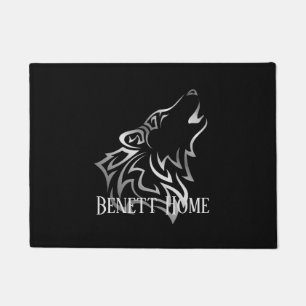 Silver Black Wolf Monogram Doormat