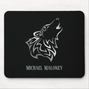 Silver Black Wolf Monogram Mouse Pad