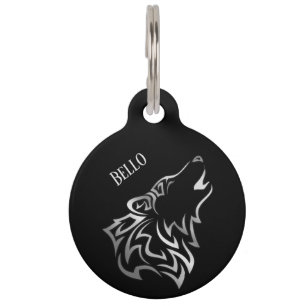 Silver Black Wolf Pet Tag