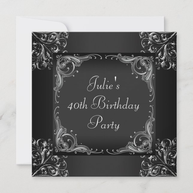 Silver Black Womans Birthday Party Invitation (Front)