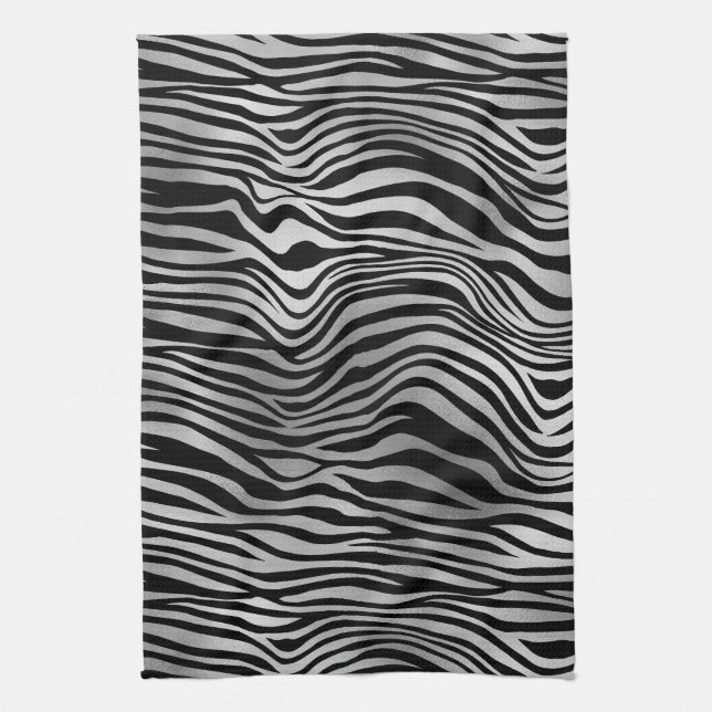Silver Black Zebra Print Tea Towel (Vertical)