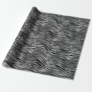 Silver Black Zebra Print Wrapping Paper