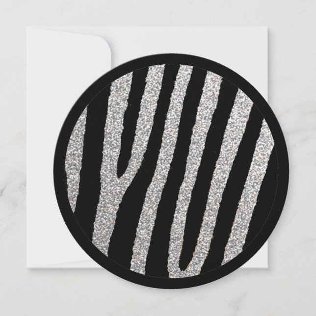 Silver black zebra sweet 16 circle invitations (Front)