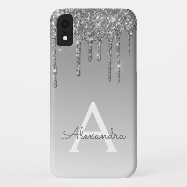 Silver Bling | Luxury Sparkle Glitter Monogram Case-Mate iPhone Case (Back)