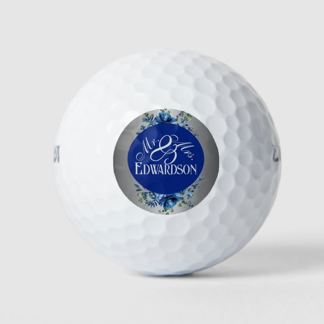 Silver Bloom & Blue Floral Swing Golf Balls (Front)