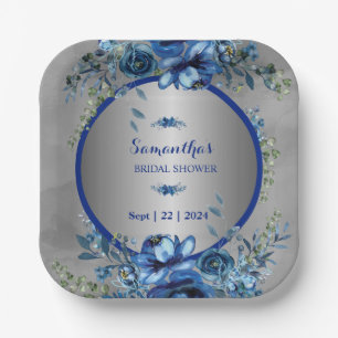Silver Blossoms: Elegant Bridal Shower  Paper Plate