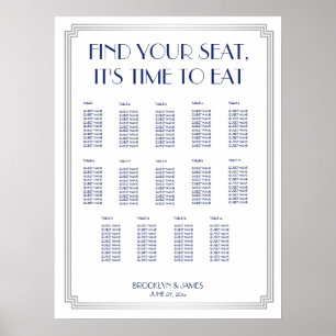 Silver Blue Art Deco Wedding Seating Chart Poster