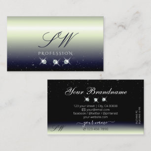 Silver Blue Black Gradient Sparkle Jewels Initials Business Card