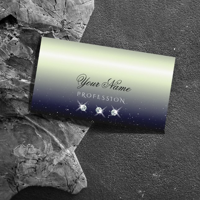 Silver Blue Black Gradient Sparkle Jewels Stylish Business Card (Creator Uploaded)