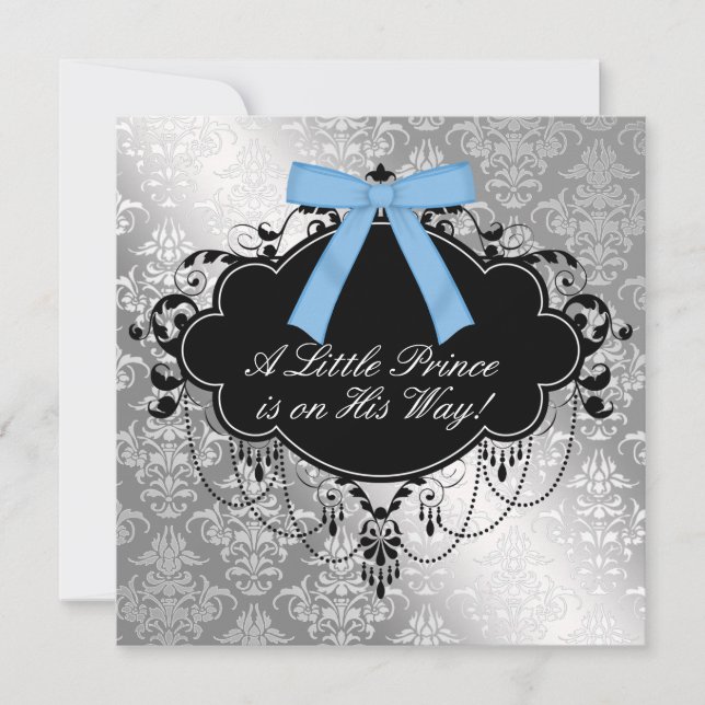 Silver Blue Black Prince Baby Boy Shower Invitation (Front)