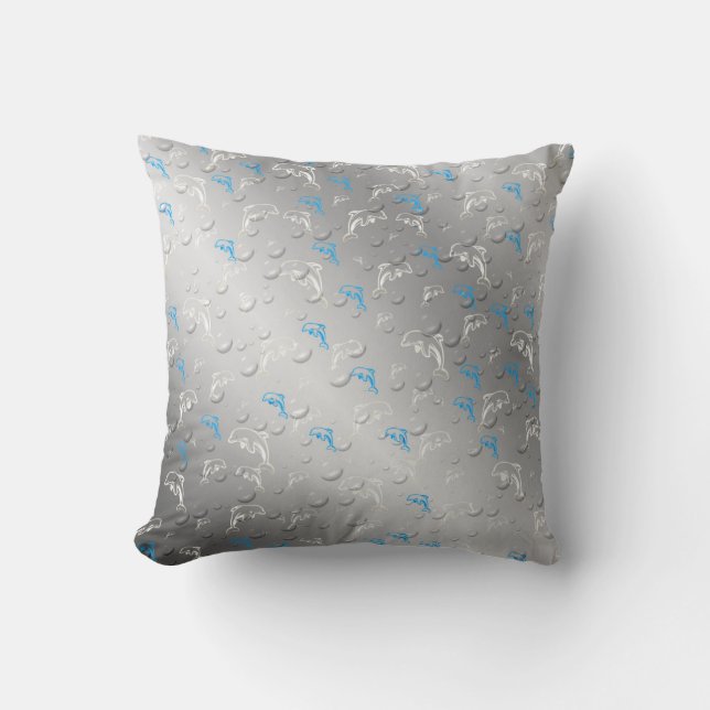 silver,blue,blue, gold, silver, drawing, fish, cushion (Front)