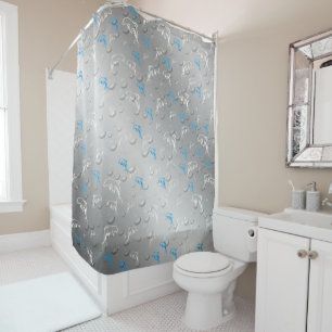silver,blue,blue, gold, silver, drawing, fish, shower curtain