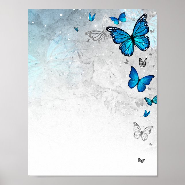 Silver Blue Butterfly Stationery Template Download Poster (Front)