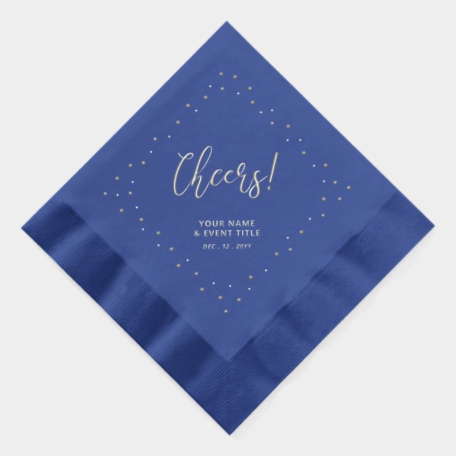 Silver & Blue | Cheers Confetti Personalised Party Foil Napkins (Right)