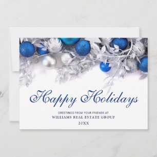 Silver Blue Christmas Ornament Corporate Greeting Holiday Card
