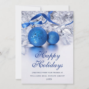 Silver Blue Christmas Ornament Corporate Greeting Holiday Card