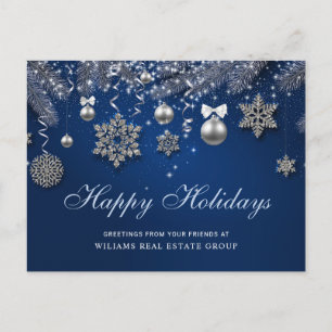Silver Blue Christmas Ornament Corporate Greeting  Holiday Postcard