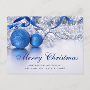 Silver Blue Christmas Ornament Corporate Greeting Holiday Postcard