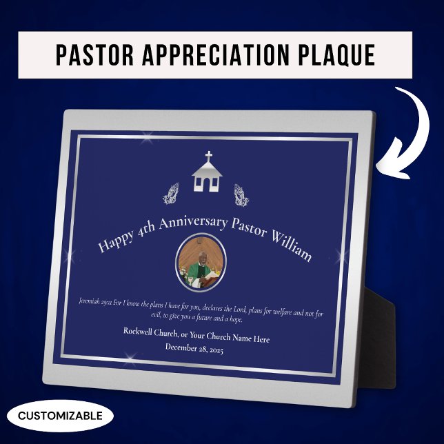 Silver Blue Church Pastor Anniversary Tabletop Plaque (Creator Uploaded)