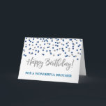 Silver Blue Confetti Brother Birthday Card<br><div class="desc">Birthday card for brother with silver and blue modern glitter confetti pattern. Please note glitter effect is photographic effect only.</div>