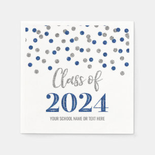 Silver Blue Confetti Class of 2024  Napkins