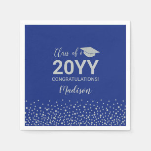 Silver & Blue Confetti Class of Graduation Party Napkin
