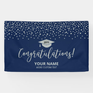 Silver & Blue   Confetti Congratulation Graduation Banner