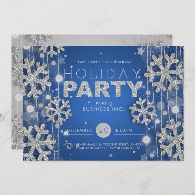 Silver & Blue Corporate Christmas Holiday Party Invitation (Front/Back)