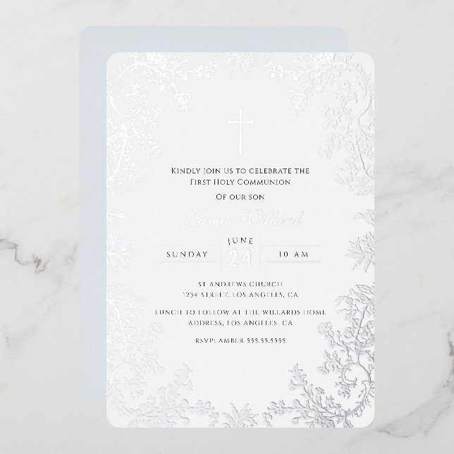 Silver Blue Cross Vintage First Communion (Front/Back)