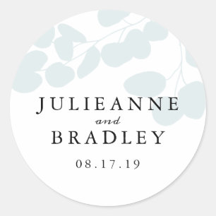 Silver Blue Eucalyptus Branch Modern Wedding Classic Round Sticker