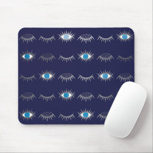 Silver Blue Evil Eye Eyelashes Nazar Mati Pattern Mouse Pad