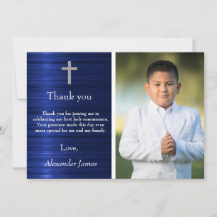 Silver Blue First Holy Communion Boy Thank You Card