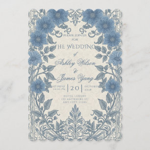 Silver Blue Floral Botanical Wedding Invitation