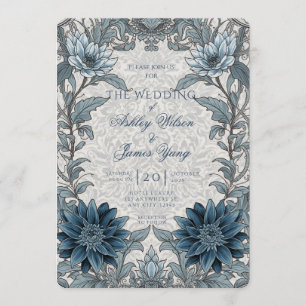 Silver Blue Floral Botanical Wedding Invitation