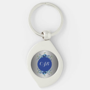 Silver & Blue Floral Elegance Keychain