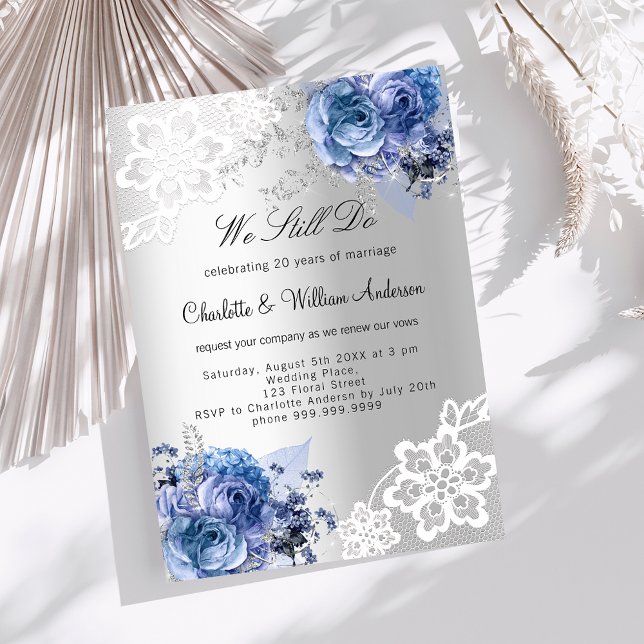 Silver blue floral lace vow renewal wedding invitation (Creator Uploaded)