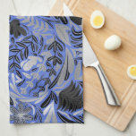 Silver Blue Floral Leaves Illustration Pattern Tea Towel<br><div class="desc">This elegant and modern pattern is perfect for the stylish and trendy woman. It features a faux printed silver foil, black, grey, and periwinkle blue hand-drawn flowers, and leaf illustration pattern. It's a chic, pretty, unique, and luxe design; ideal for the sophisticated and classy lady. All blooms and leaves are...</div>