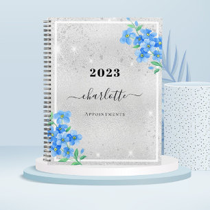 Silver blue floral name appointment 2026 planner