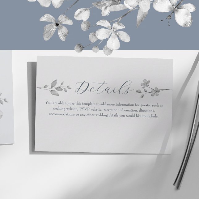 Silver Blue Floral Wedding Details Card (Creator Uploaded)