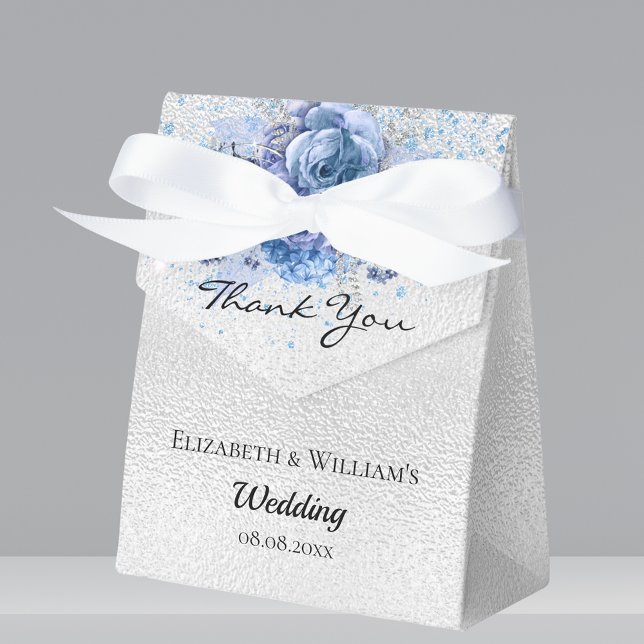 Silver blue florals thank you wedding favour box (Creator Uploaded)