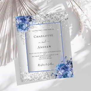 Silver blue florals wedding invitation