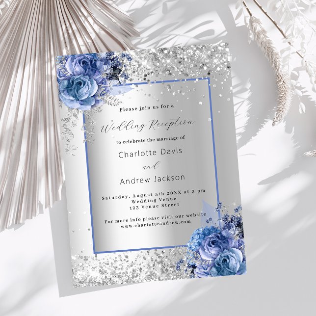 Silver blue florals wedding reception invitation (Creator Uploaded)