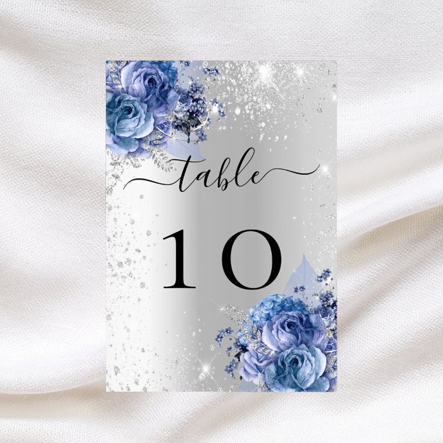 Silver blue florals wedding table number (Creator Uploaded)