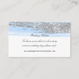 Silver Blue Glitte Delicate Script Wedding Website Enclosure Card