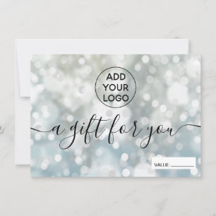 Silver blue glitter bokeh logo gift certificate