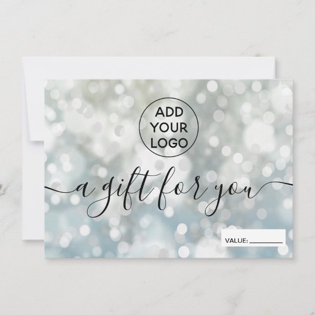 Silver blue glitter bokeh logo gift certificate (Front)