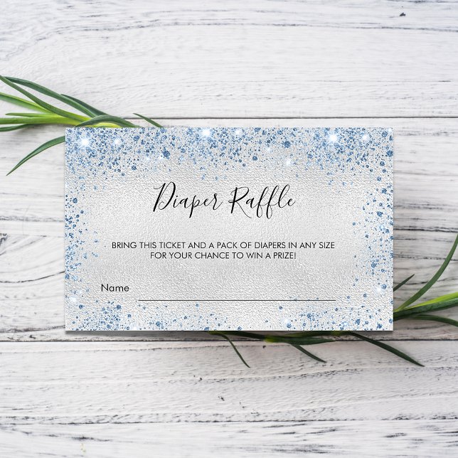 Silver blue glitter boy diaper raffle ticket enclosure card (Creator Uploaded)